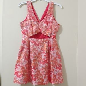 Sans Souci Floral Cut Out Peach Pink Floral Dress Medium